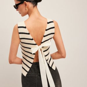Bow Back Detail Striped Sweater Vest