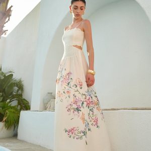 Floral Print Lace-Up Back Sleeveless Dress