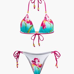 Floral Print Beaded Bikini Set