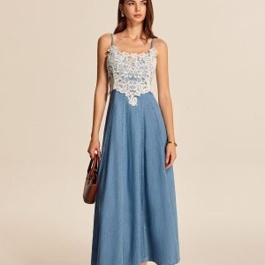 Lace Panel Denim Cami Dress