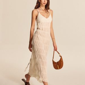 Semi-Sheer Strappy Pleated Dress