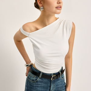 Asymmetrical Cutout Ribbed Top