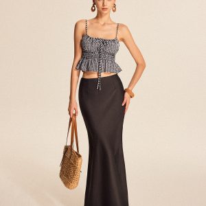 Smocked Peplum Gingham Cami Top