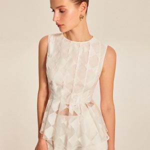Semi-Sheer Geometric Peplum Top