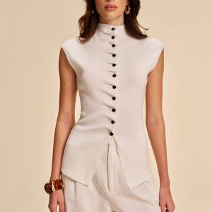 Button-Front Sleeveless Cardigan