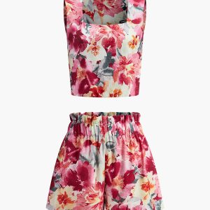 Floral Print Sleeveless Shorts Set