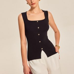 Button Front Square Neck Top
