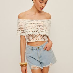 Off-Shoulder Hollow Knit Top