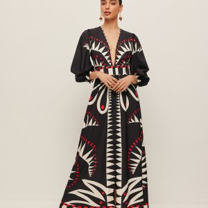 Boho Print V-Neck Split Dress