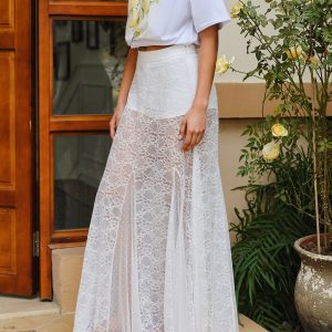 Mid-Waist Semi-Sheer Lace Skirt