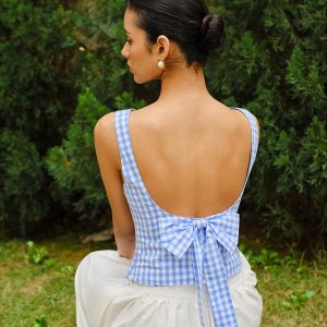 Checkerboard Bow Back Crop Top