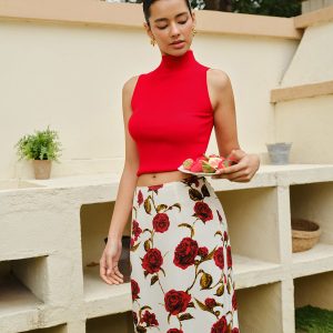 Knit Mock Neck Sleeveless Crop Top