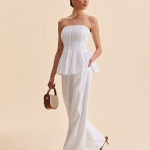 Cotton Mid-Waist Wide-Leg Pants With Pockets