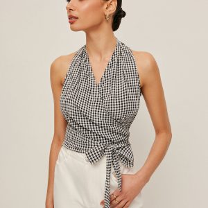 Gingham Halter Wrap Top