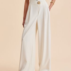 Embellished High-Waist Wide-Leg Pants