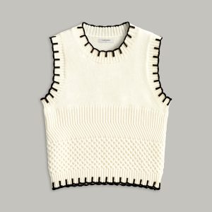 Contrast Trim Sleeveless Ribbed Sweater Vest