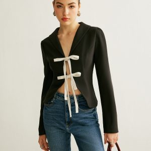 V-Neck Tie Front Blazer