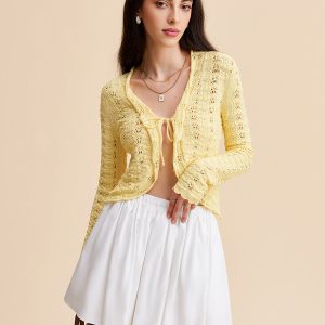 Tie-Front Crochet Knit Cardigan