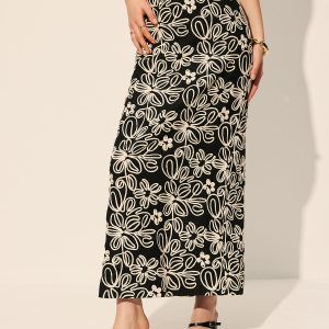 Embroidered Floral Split Skirt