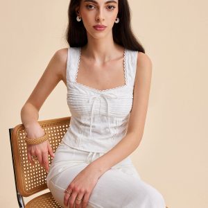 Pleated Cotton Zipper Tank Top
