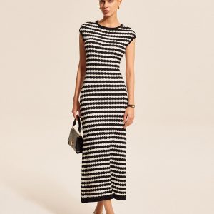 Striped Cap Sleeves Knit Dress