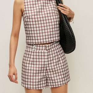 Checkerboard Sleeveless Crop Top With Shorts Set