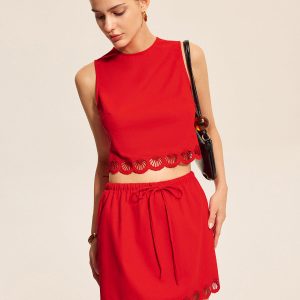 Cotton & Linen Scalloped Trim Skirt Set