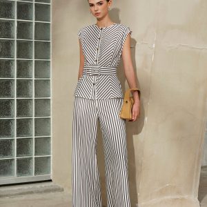 Striped Metal Round-Neck Shirt With Belt