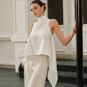 Asymmetrical Mock Neck Sleeveless Top