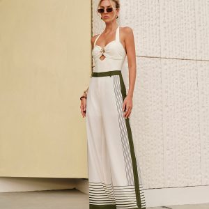 Striped Print Zipper Mid-Waist Pants