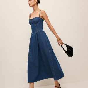 Sweetheart Collar Denim Dress