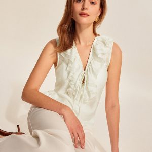 Semi-Sheer Ruffled Tie-Front Top