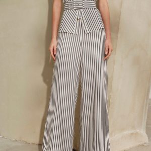 Striped Mid-Waist Wide Leg Pants