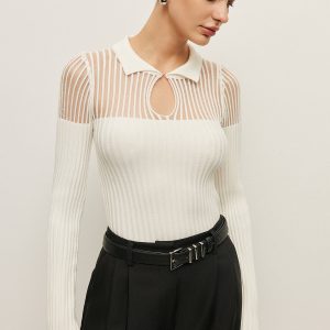 Ribbed Keyhole Collar Top