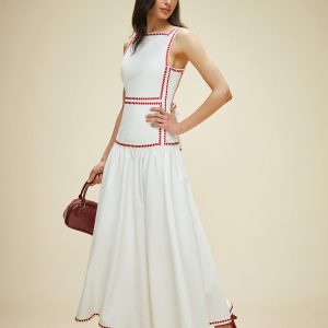 Cotton Contrast Trim Back Tie Dress