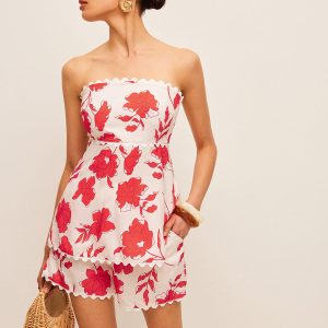 Floral Strapless Top With Pockets Shorts Set