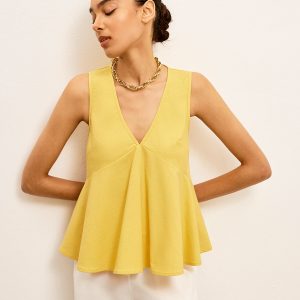 Cotton & Linen V-Neck Peplum Top