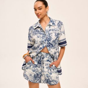 Printed Contrast Trim Shorts Set