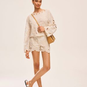 Embroidered Cut-Out Shorts Set
