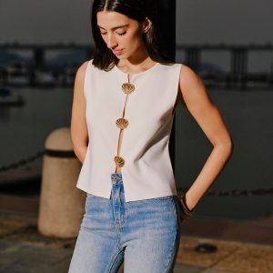 Shell Button Detail Sleeveless Top
