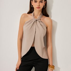 Cotton & Linen Halter Neck Backless Top