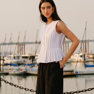 Cotton & Linen Pleated Back Tie Top