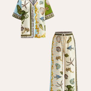 Printed Shirt With Drawstring Pants Set