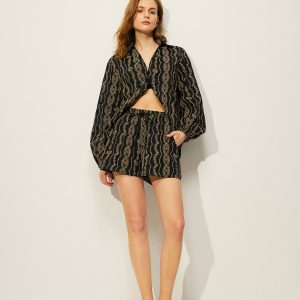 Printed Shirt Shorts Set Without Belt