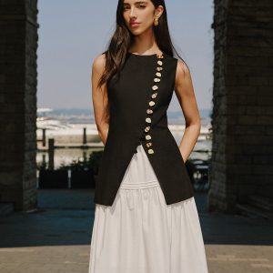 Linen Blend Button-Detail Vest