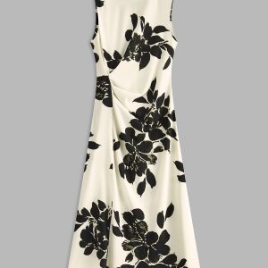 Floral Print Sleeveless Pleated Dress