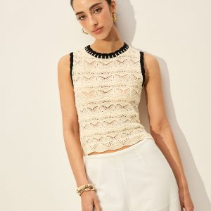 Crochet Contrast Trim Sweater Vest