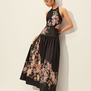 Floral Print Halter Neck Dress With Cut-Out Detail