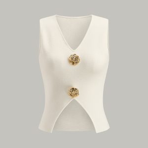 Metal Detail V-Neck Spilt Sweater Vest