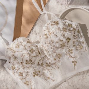 Floral Semi-Sheer Mesh Lace Crop Corset Top
